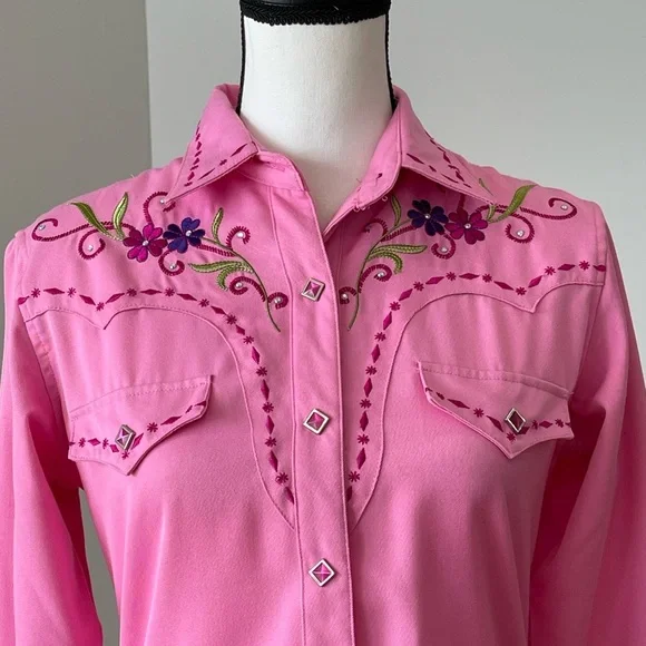 Panhandle Slim Embroidered rhinestones snap front western shirt rodeo barbie S - Picture 10 of 16